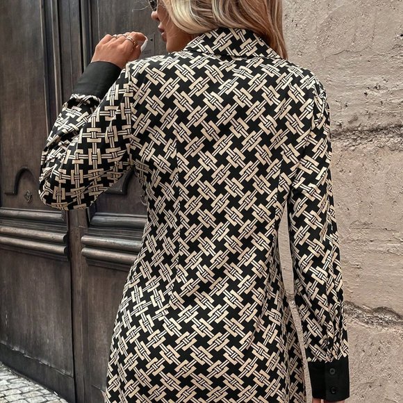 Multicolor Preppy Womens Allover Print Button Front Shirt Dress - Picture 2 of 5